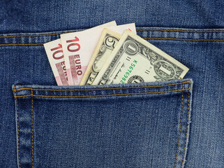 Money in your pocket. Bills in the back pocket of jeans. The concept of pocket money. Cash. Money...