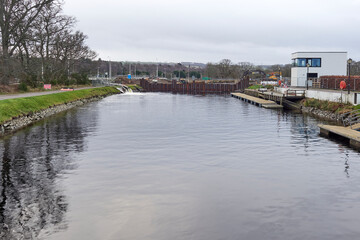 Fototapeta na wymiar Caledonian Canal improvements in Inverness.