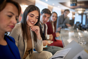 Business people at coffee break at the bar. Business, people, bar