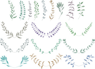 パステルカラーのリーフ・植物のフレームセット　線画なし　　ベクター素材