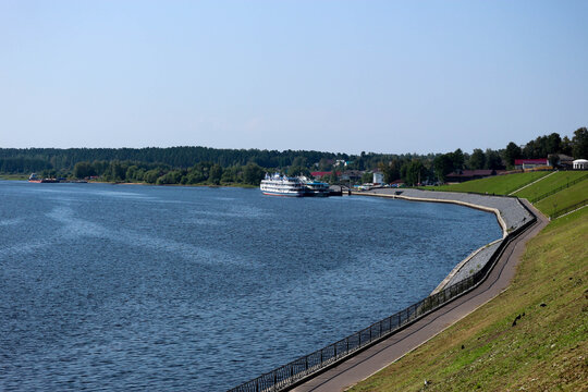 embankment of Volga river in small russian town Myshkin