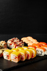 set of rolls on a black textured background