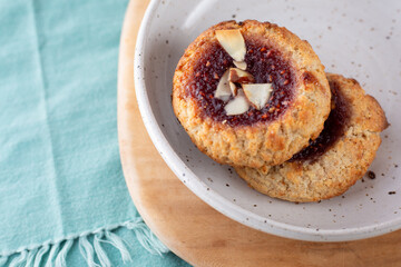Raspberry almond thumbprint cookies