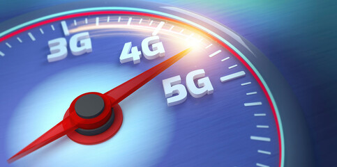 Banner of 5G high speed internet concept. Wireless network speed. Wireless network speed evolution 5G concept - obrazy, fototapety, plakaty