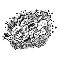 Cartoon cute doodles hand drawn Idea illustration.