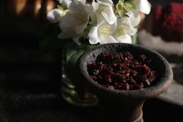 bowl with hookah tobacco. hooka smoking