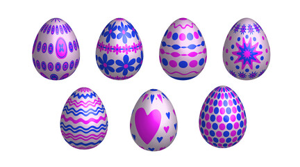 Multicolored easter eggs with pattern on white background