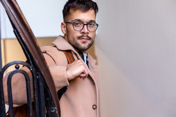 Portrait of young handsome man with glasses. 