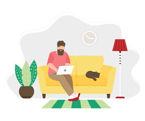 Man working from home sitting on a sofa