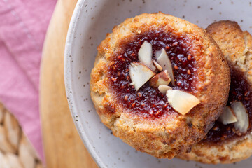 Raspberry almond thumbprint cookies