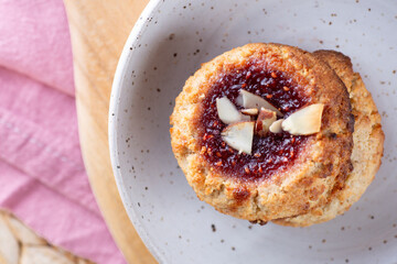 Raspberry almond thumbprint cookies