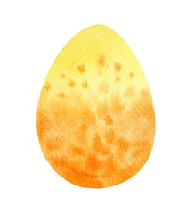 Watercolor yellow orange Easter egg, hand drawn illustration, isolated on the white background