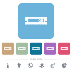RAM memory module flat icons on color rounded square backgrounds