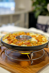 Shrimp Cheese Fondue served on the pan