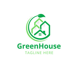 green house logo design, eco house logo, icon, vector, template