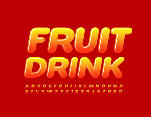 Vector bright sign Fruit Drink. Creative glossy Font. Gradient color Alphabet Letters and Numbers set