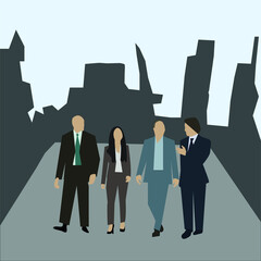 business people walking in the big city after work