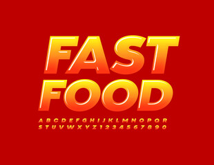 Vector bright logo Fast Food. Glossy creative Font. Gradient color set of Alphabet Letters and Numbers