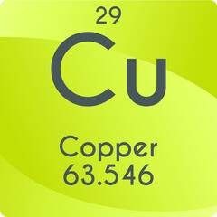 Fototapeta premium Cu Copper Transition metal Chemical Element vector illustration diagram, with atomic number and mass. Simple gradient flat design For education, lab, science class. 