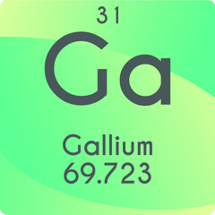 Ga Gallium Post transition metal Chemical Element vector illustration diagram, with atomic number and mass. Simple gradient flat design For education, lab, science class.
