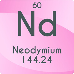 Nd Neodymium Lanthanide Chemical Element vector illustration diagram, with atomic number and mass. Simple gradient flat design For education, lab, science class.
