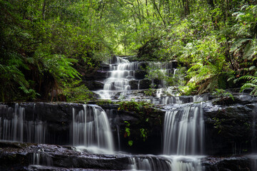 Fototapeta na wymiar Waterfall flowing inside the rainforest area.