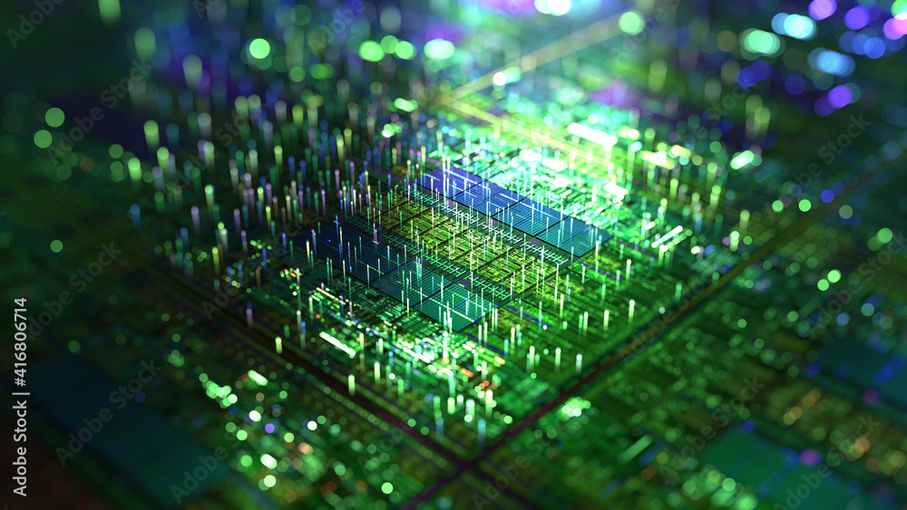 Poster ai technology, artificial intelligence hardware concept. science and abstract futuristic background.