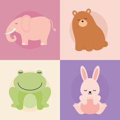 set of four kids animal icons