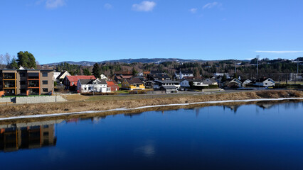 Fototapeta na wymiar Honefoss and Storelva River, Ringerike, Norway