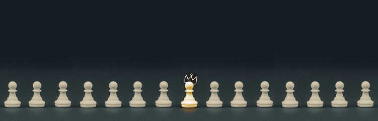 Brain and ideas can make different concept, Chess pawn with crown standing out from the crowd