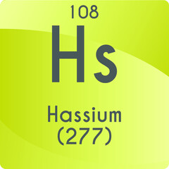 Hs Hassium Transition metal Chemical Element vector illustration diagram, with atomic number and mass. Simple gradient flat design For education, lab, science class.
