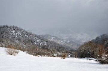 winter landscape of mountains and hills
