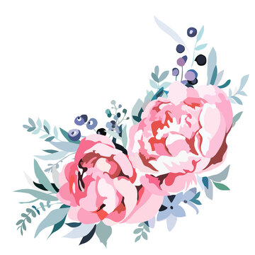 Composition with pink peonies. Watercolor peonies.