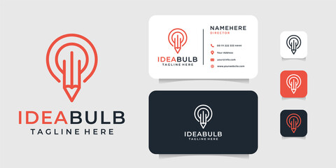 Light bulb and pencil logo design with business card template.