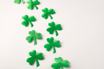 Happy st. Patrick's day concept. Close up photo image of clover leaves isolated white color backdrop