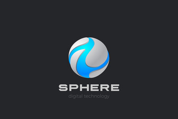 Sphere Logo abstract design 3D technology hitech sci-fi style. Virtual Reality Artificial intelligence Logotype concept icon.