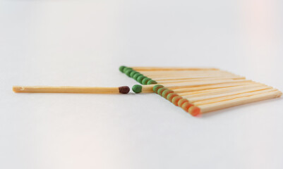 Matches on a white background. Close-up.