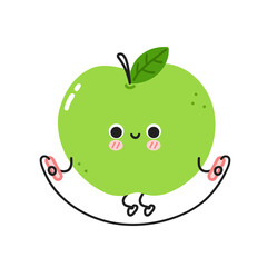 Cute funny apple make gym with jump rope. Vector flat line cartoon kawaii character illustration icon. Isolated on white background. Apple fruit workout character concept