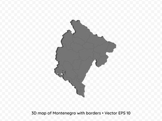 3D map of Montenegro with borders isolated on transparent background, vector eps illustration