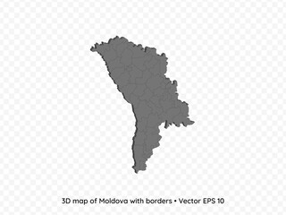 3D map of Moldova with borders isolated on transparent background, vector eps illustration