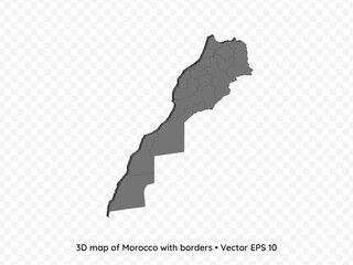 3D map of Morocco with borders isolated on transparent background, vector eps illustration