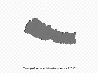 3D map of Nepal with borders isolated on transparent background, vector eps illustration