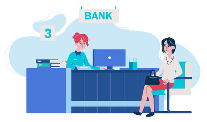 Woman bank manager with client. Flat design illustration. Vector