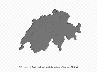 3D map of Switzerland with borders isolated on transparent background, vector eps illustration
