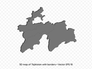 3D map of Tajikistan with borders isolated on transparent background, vector eps illustration