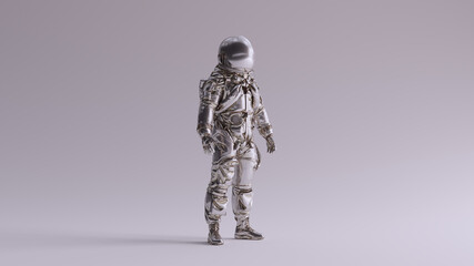 Silver Spaceman Astronaut Cosmonaut Ace Style 3d illustration 3d render	