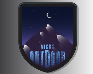 Night Outdoor adventure retro badge. Vector Illustration Design. Moonlight with gradient blue sky.