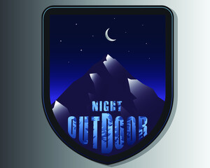 Night Outdoor adventure retro badge. Vector Illustration Design. Moonlight with gradient blue sky.