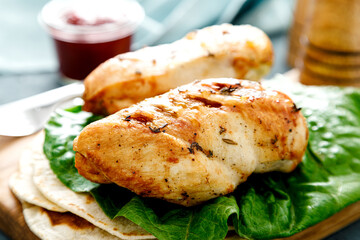 Chicken breast grilled and cranberry sauce