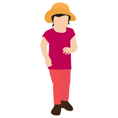 isolated, girl, child walks in flat style, without face